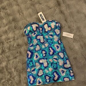 AMINAH Blue Sequin Mini Dress